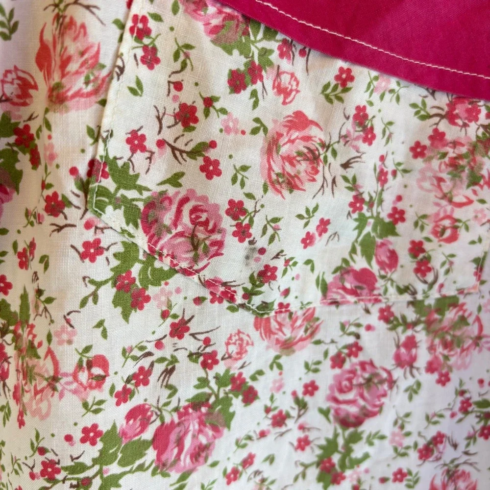 Vintage Floral Half Apron Set White Pink Cotton Cottagecore GrandmaCore